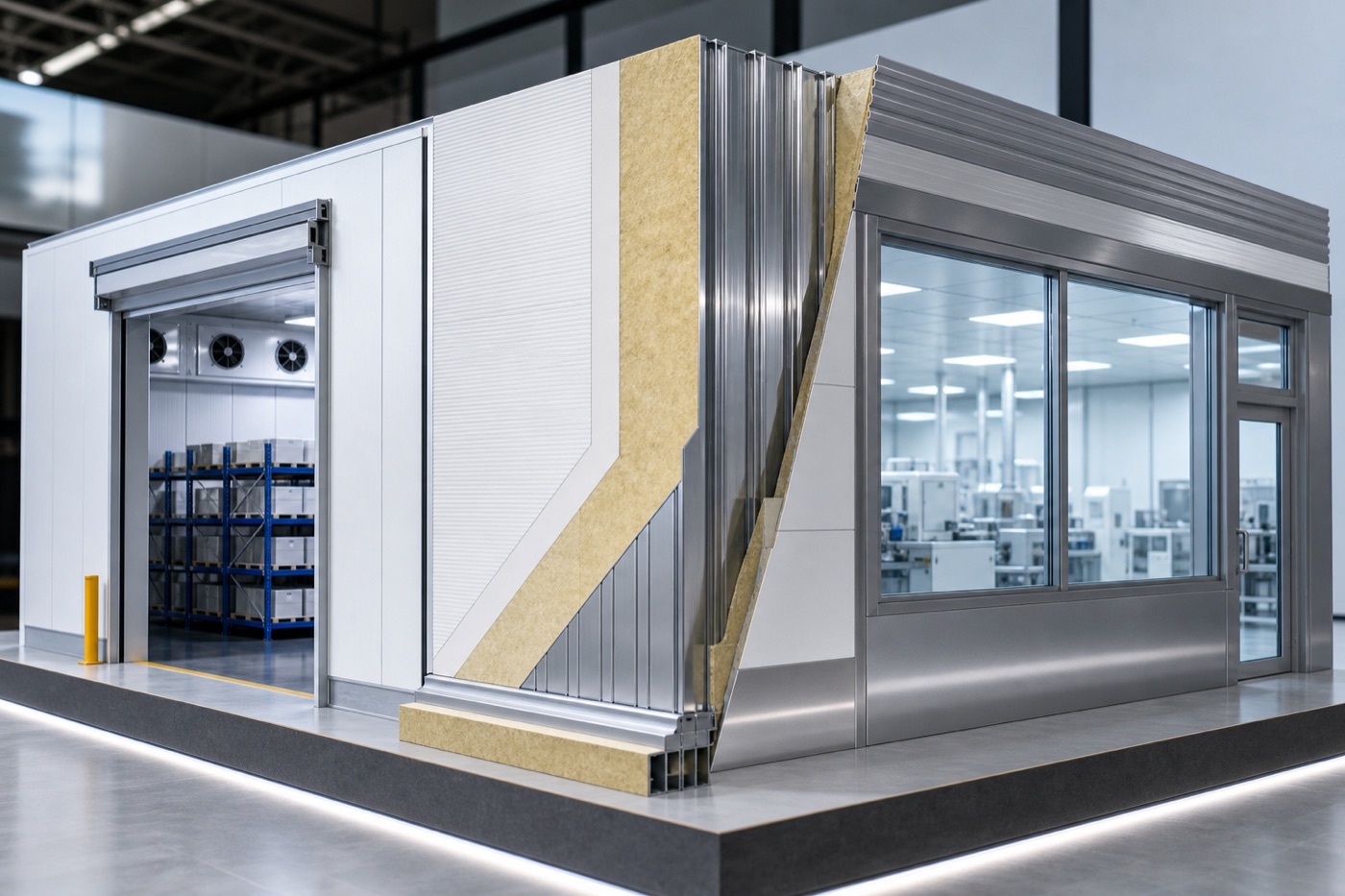 Minh họa cấu tạo ứng dụng nhóm panel cách nhiệt trong không gian công nghiệp